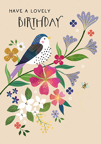 Paper Rose Bird Birthday Card*