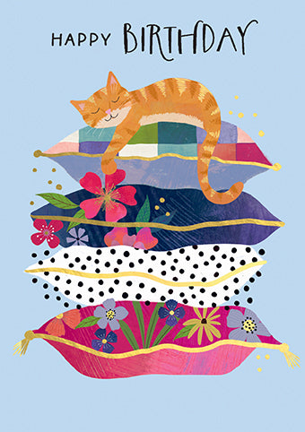 Paper Rose Napping Cat Birthday Card*