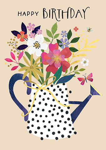 Paper Rose Floral Watering Can Birthday Card*
