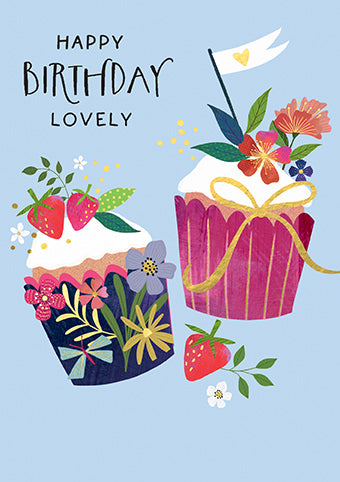 Paper Rose Cupcakes Birthday Card*