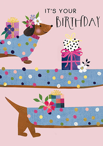 Paper Rose Sausage Dog Birthday Card*