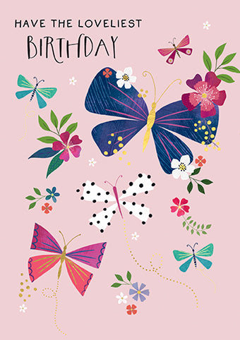 Paper Rose Butterflies Birthday Card*