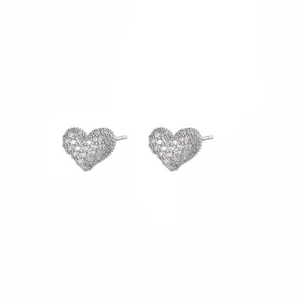 Rhodium Plated Heart Earrings With Cubic Zirconia Stones**