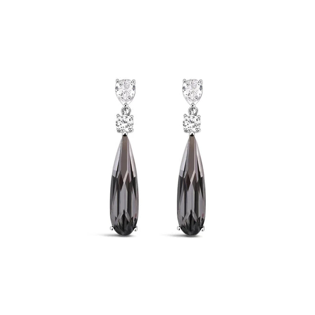 RHODIUM PLATED CUBIC ZIRCONIA EARRINGS GREY