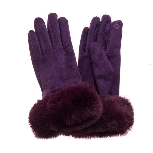 Deep Purple Ladies Faux Fur Cuff Gloves**