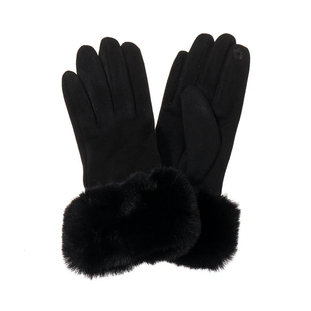 Ebony Ladies Faux Fur Cuff Gloves**