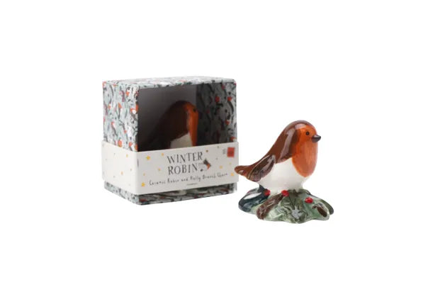 Winter Robin Robin and Holly Branch Ornament