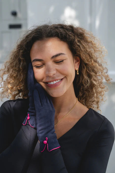 Navy & Fuchsia Ladies Gloves**
