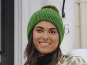 Fern Green Cable Knit Faux Fur Bobble Hat**