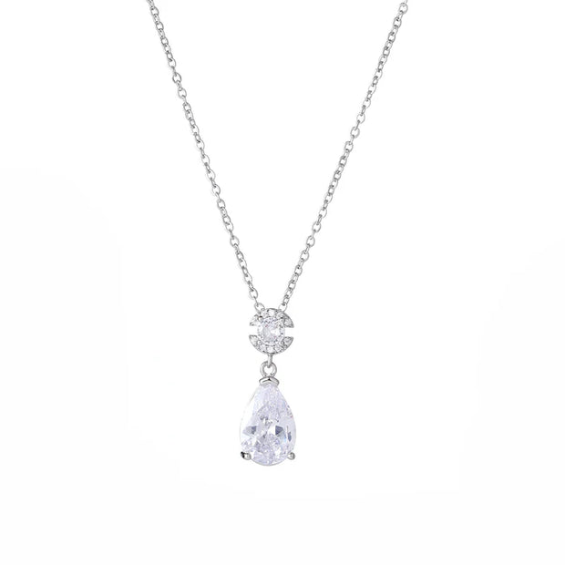 Rhodium Plated Necklace With Cubic Zirconia Stones**