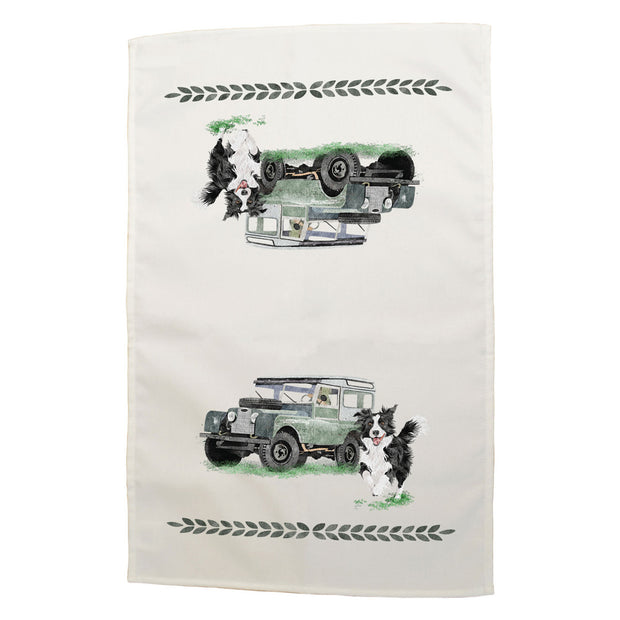 Land Rover & Collie Dog Cotton Tea Towel