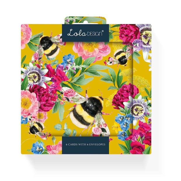 Lola Designs Mustard Bee Pattern 6 Notelets