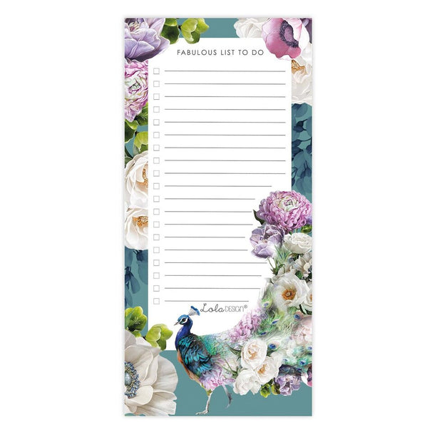 Lola Designs Peacock magnetic to-do shopping list pad