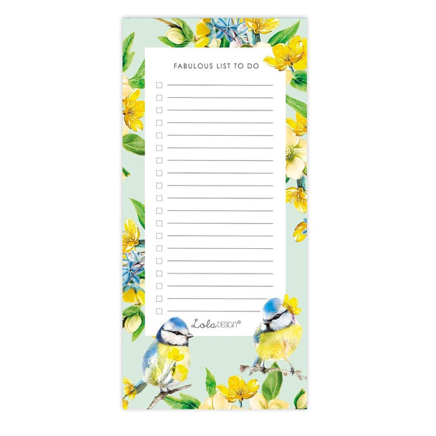 Lola Designs Bluetit magnetic to-do shopping list pad