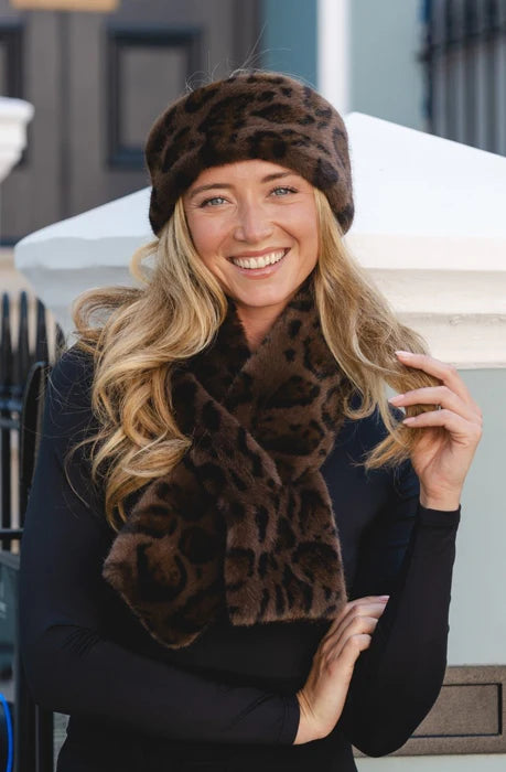 Accessories By Park Lane Faux Fur Cocoa Leopard Print Scarf**