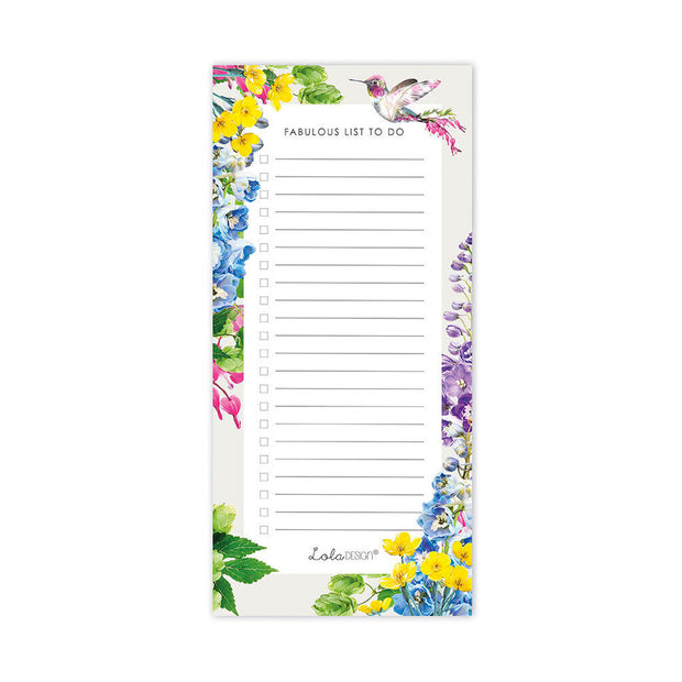 Lola Designs Magnetic To Do List Pad featuring Botanical Hummingbird