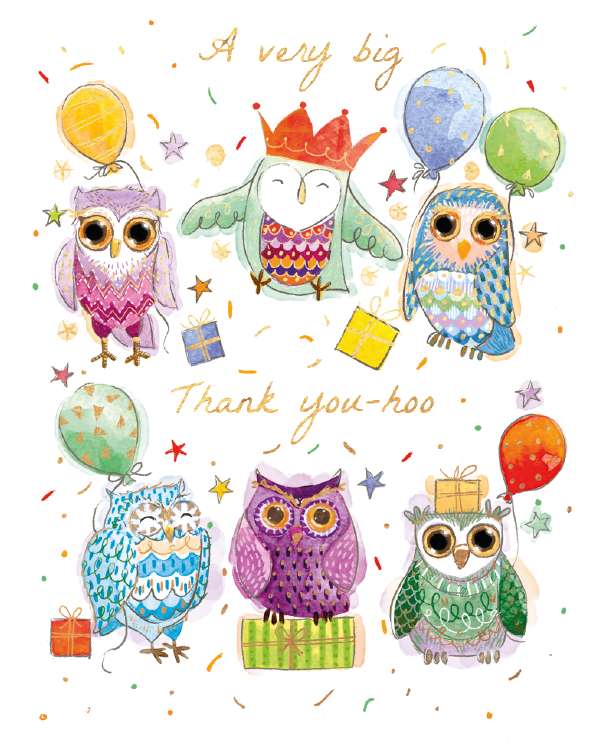 Noel Tatt Thank You Owls Notelets pack of 4