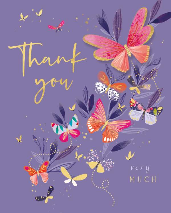 Noel Tatt Thank You Butterfly Notelets pack of 4