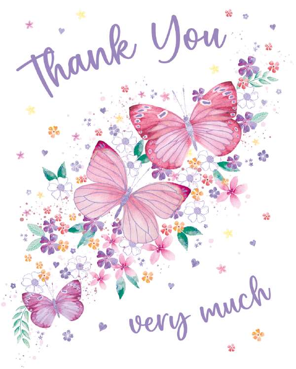 Noel Tatt Thank You Butterflies Notelets pack of 4