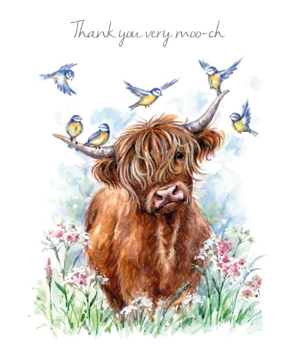 Noel Tatt Thank You Highland Cow Notelets pack of 4