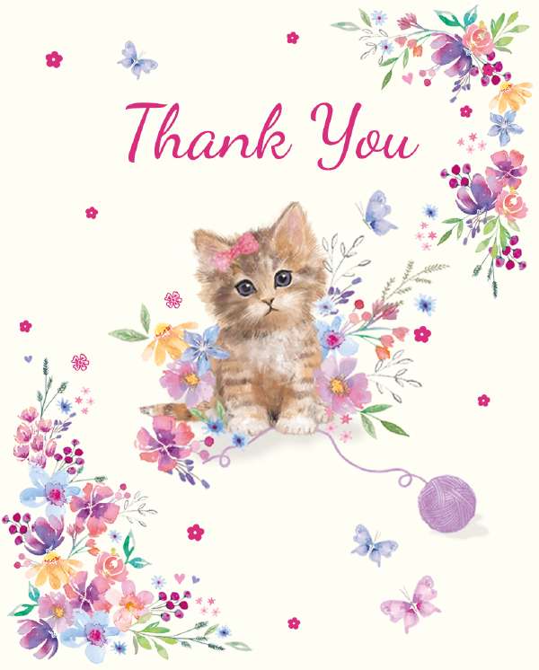 Noel Tatt Thank You Floral Kitten Notelets pack of 4