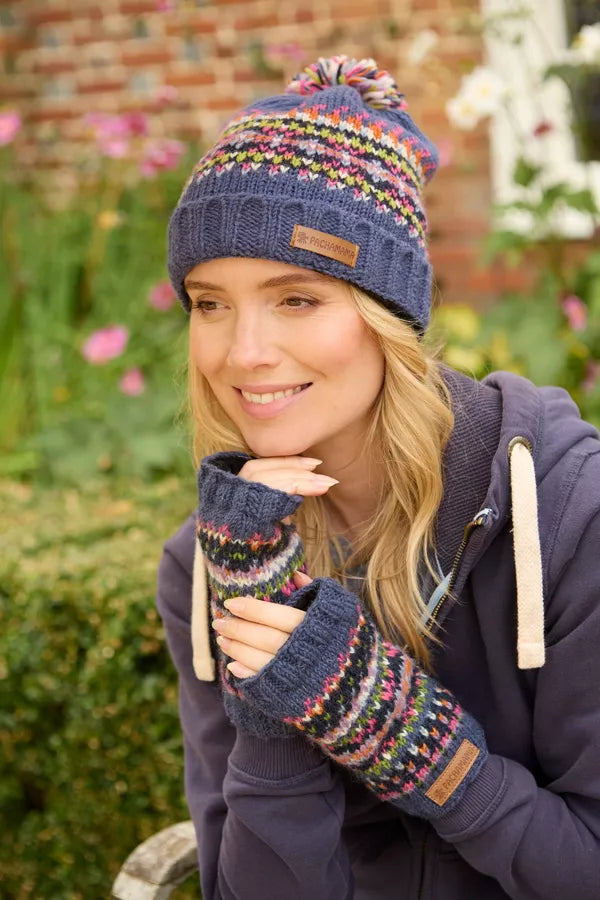 Pachamama Iona Roll Back Bobble Beanie Denim