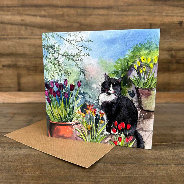 Alex Clark Cat and Tulips blank card*