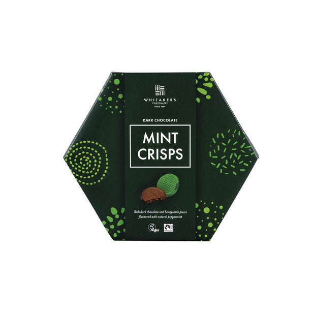 Whitakers foiled dark mint honeycomb crisps in hexagon box 165g