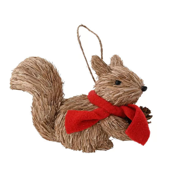 Country Living Handmade Hanging Natural Squirrel With a Scarf With a Pinecone*