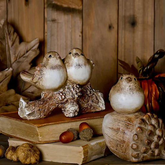 Country Living Autumn Wood Effect Resin Birds On A Branch*