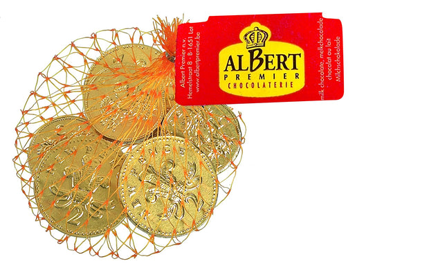 Gold foiled UK milk chocolate coins in net 50g