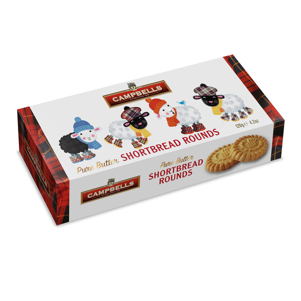 Tartan sheep carton of shortbread rounds 120g