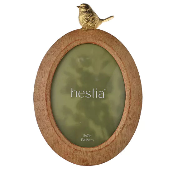 Hestia Wood Effect Oval Frame with Gold Bird 5" x 7"