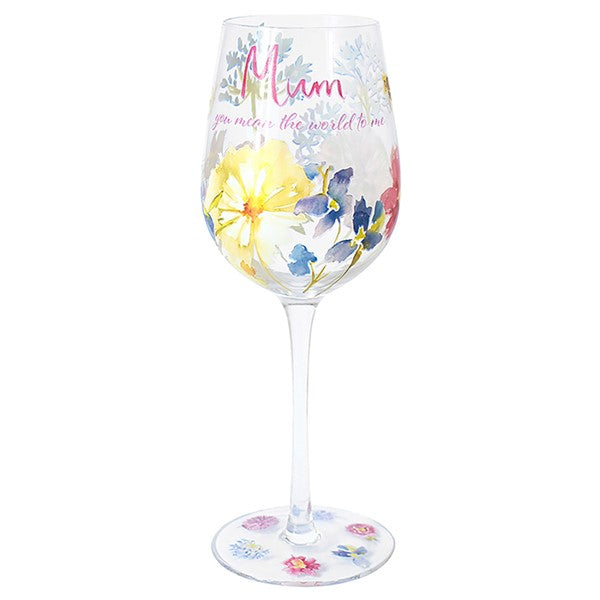 Mum Floral Wine Glass