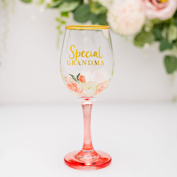 Grandma Floral Wine Glass