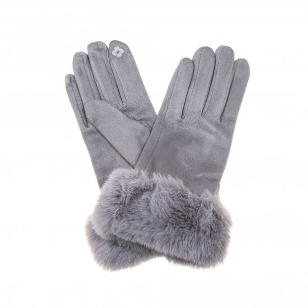 Grey Ladies Faux Fur Cuff Gloves*