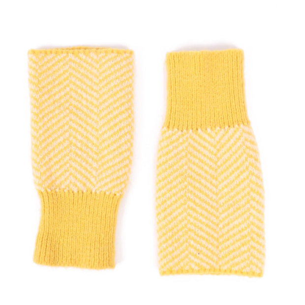 Zelly Ladies Mustard Herringbone Fingerless Gloves