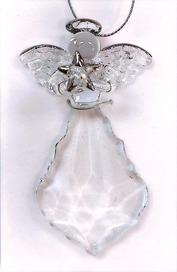 Glass Silver Edged Hanging Angel Ornament