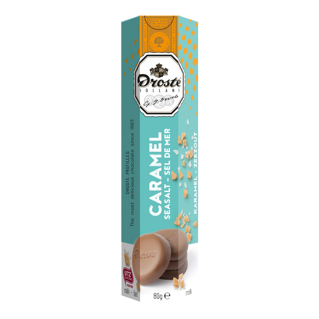 Droste Caramel & Sea salt Milk Chocolate Discs 85g