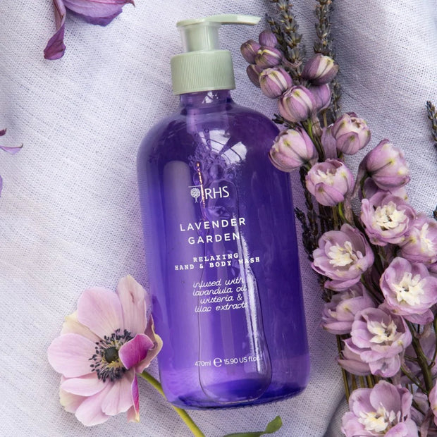 Heathcote & Ivory RHS Flower Blooms Lavender Garden Hand & Body Wash in a Glass Bottle